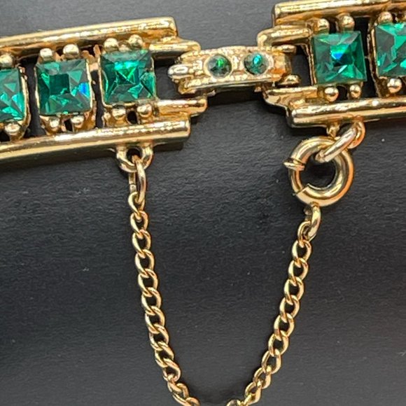 09.19.25-9- Vintage Bogoff Gold plated bracelet with green rhinestones - Picture 3 of 6